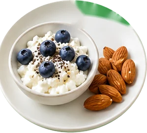 Cottage cheese, blueberries and almonds