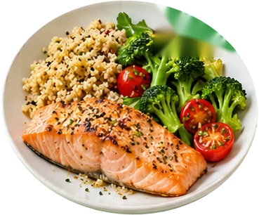 Salmon, quinoa and broccoli